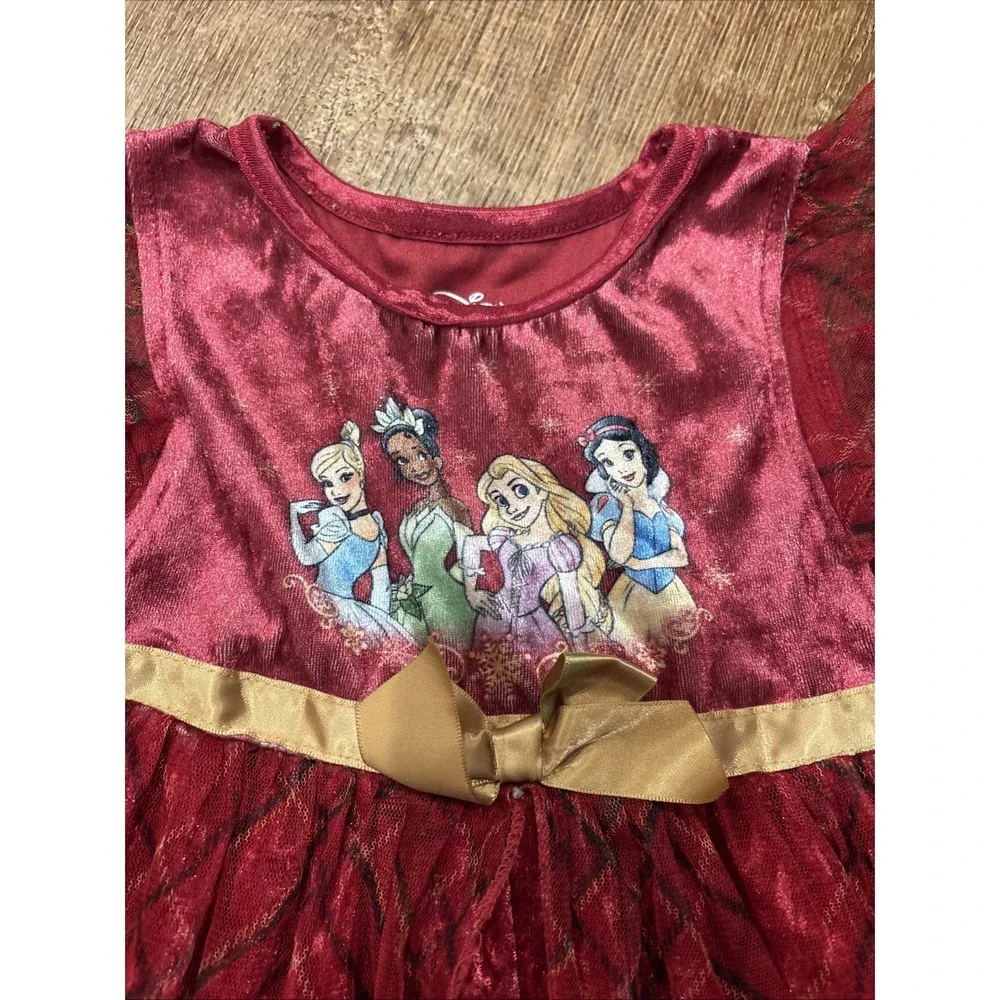 Disney Princess Crushed Velour Plaid Holiday Christmas Toddler Nightgown Gown 3T